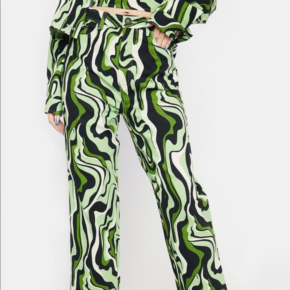 Green Swirl Print Trousers
